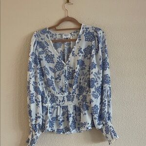 Sienna Sky Blue and White Floral Blouse
